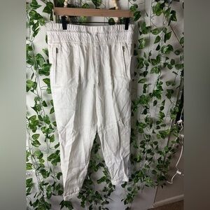 Athleta Joggers Womens White Cabo Linen Pants Zip Pockets Drawstrings